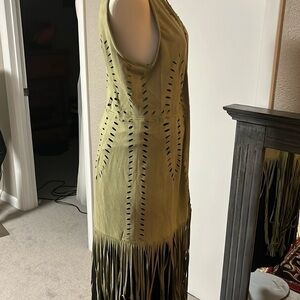 Faux suede fringed olive colored duster